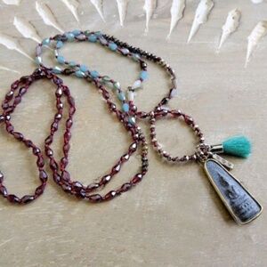 Sundance Catalog Long Beaded Garnet Red Buddha Amulet Pendant Necklace